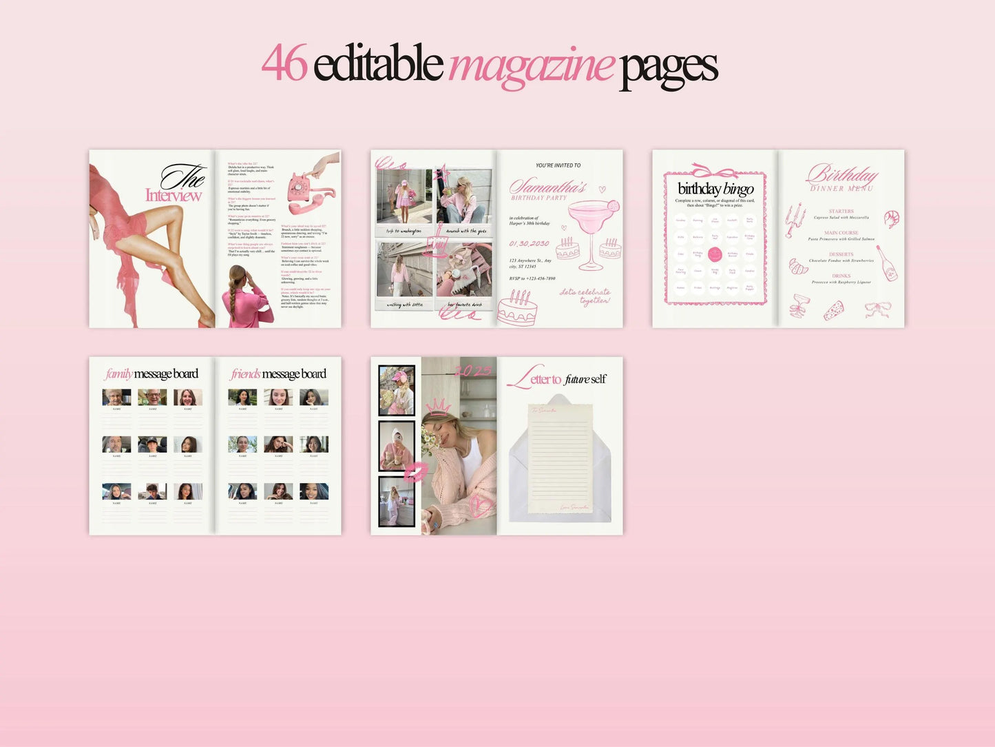 Personalized Digital Birthday Magazine Template for Her - Editable Canva Template