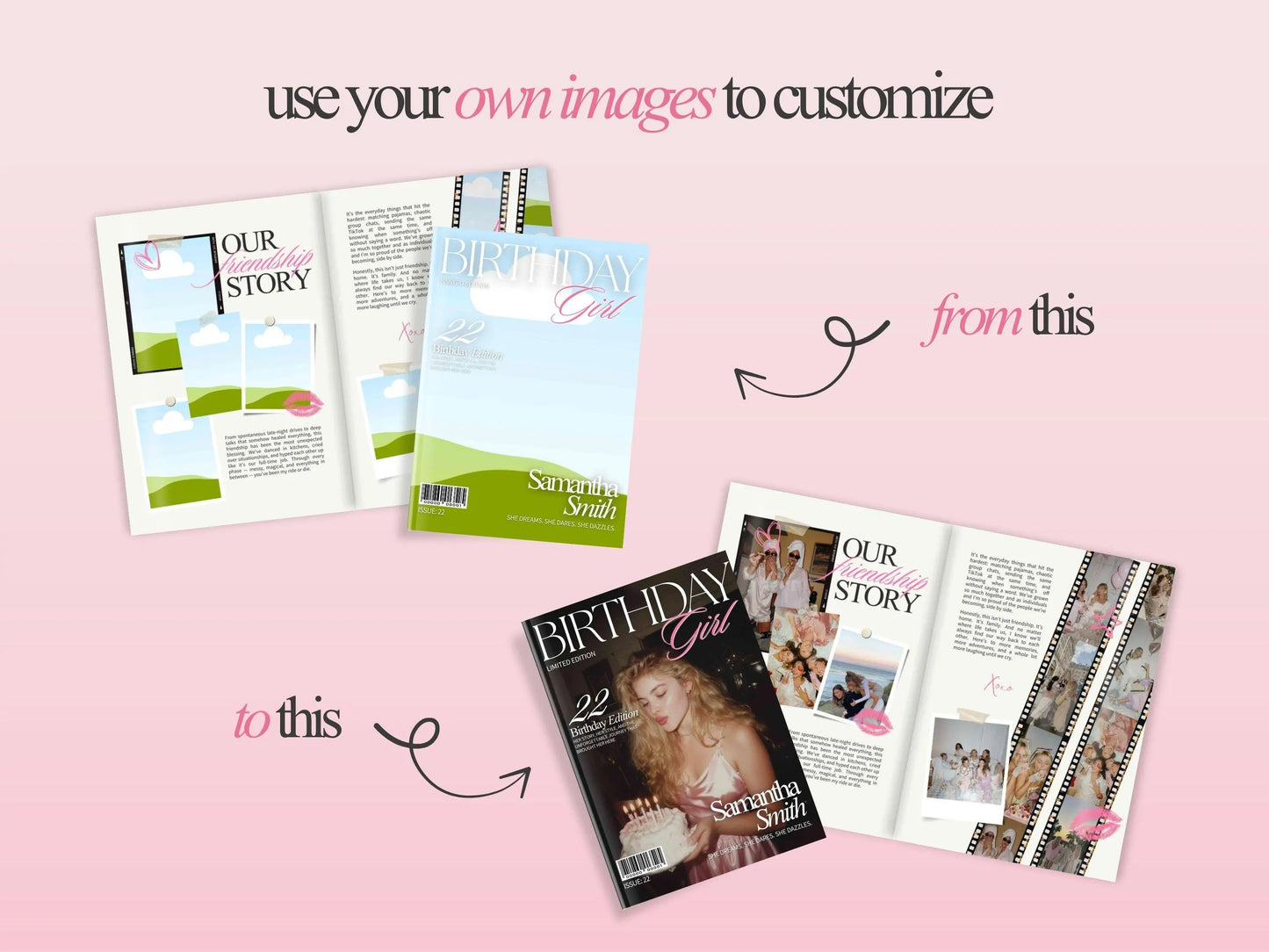 Personalized Digital Birthday Magazine Template for Her - Editable Canva Template