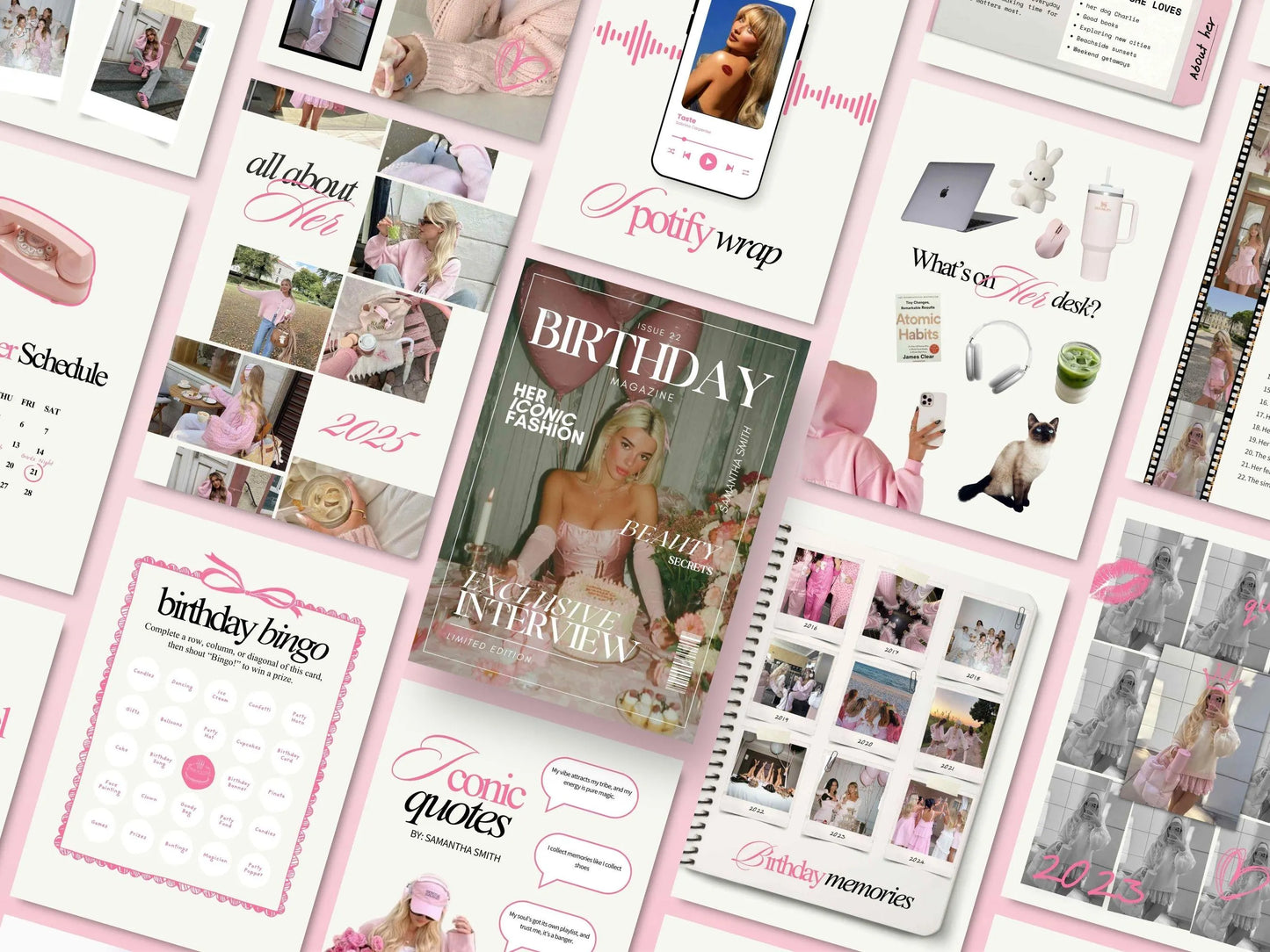 Personalized Digital Birthday Magazine Template for Her - Editable Canva Template