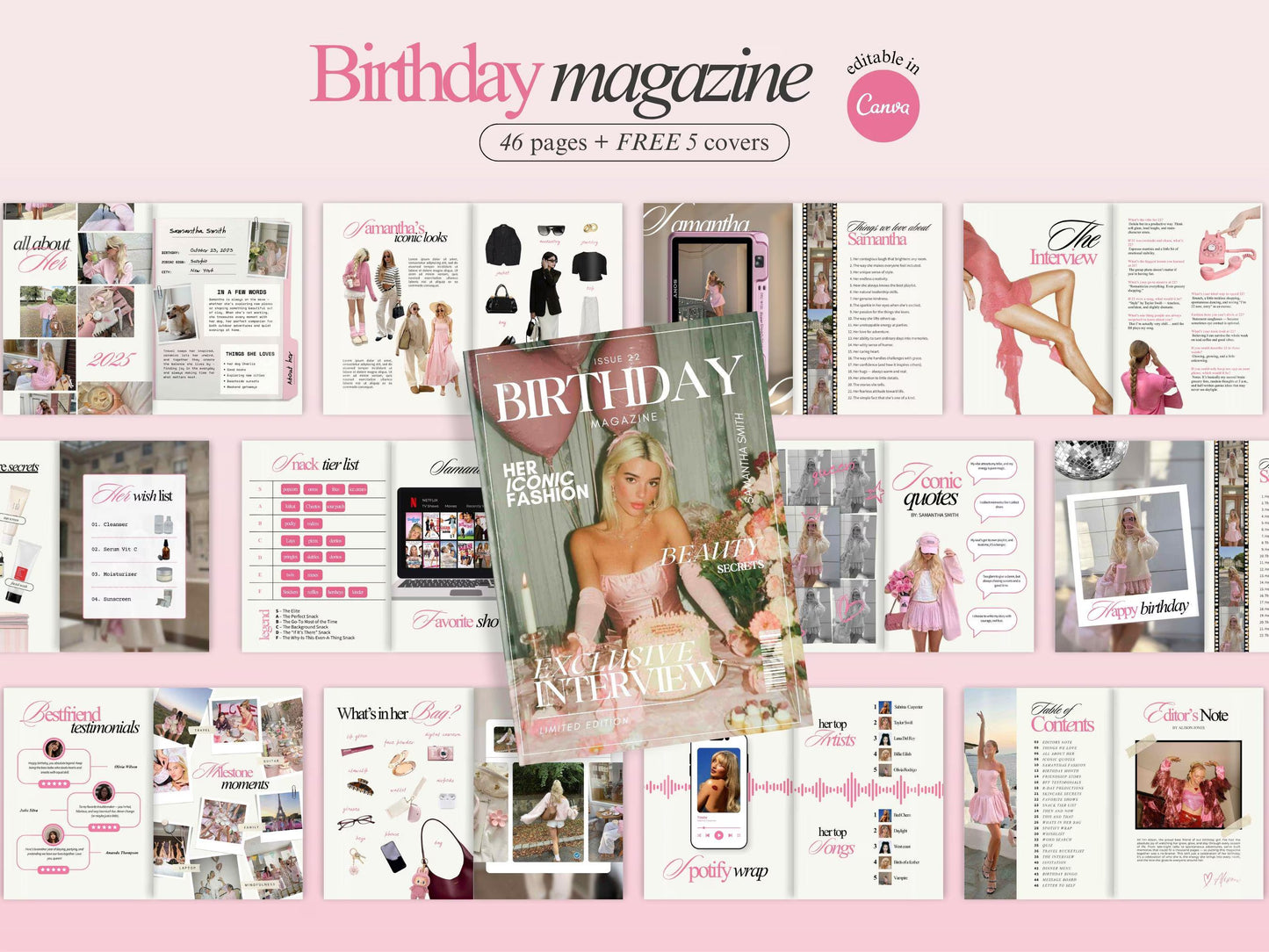 Birthday magazine canva template
